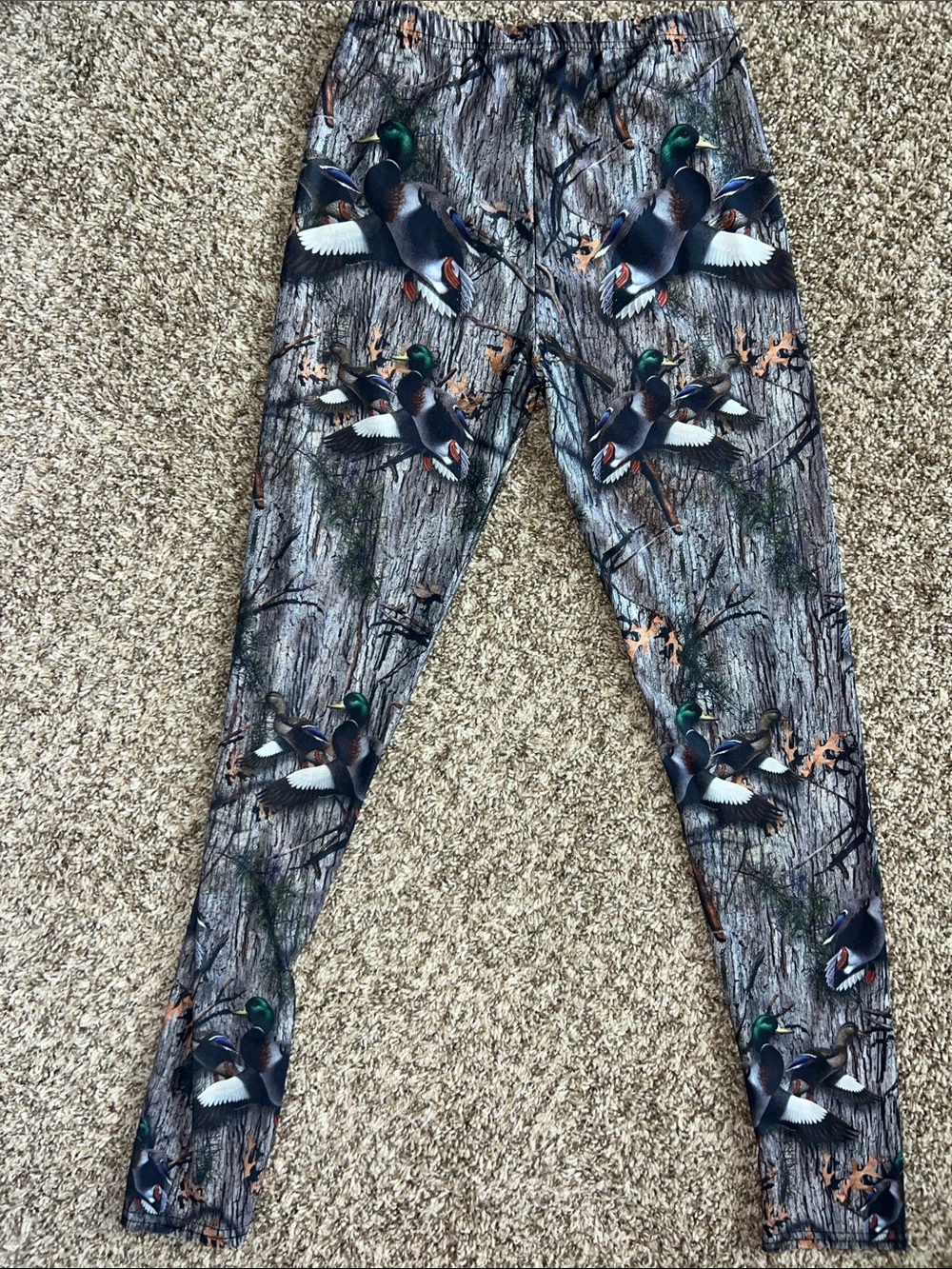 Camouflage Leggings with Ducks - Brown/Green- Wood No size but measures Sz Small - Picture 9 of 10